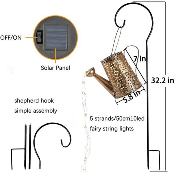 Solar Lights Outdoor Garden Decor,Large Hanging Waterproof WateringCan Landscape - Picture 6 of 8